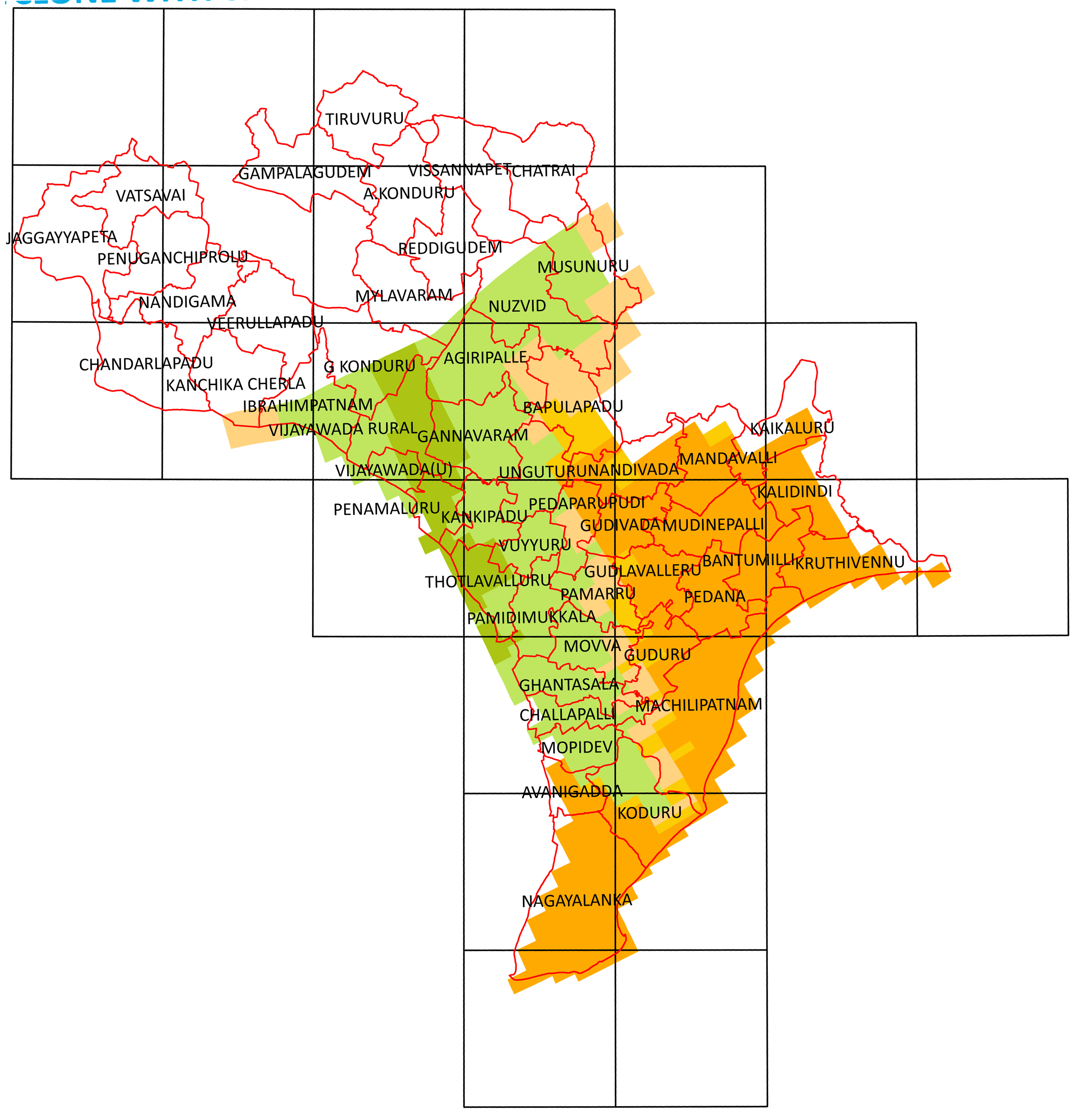 Storm surge inundation map for cyclone with wind speed 